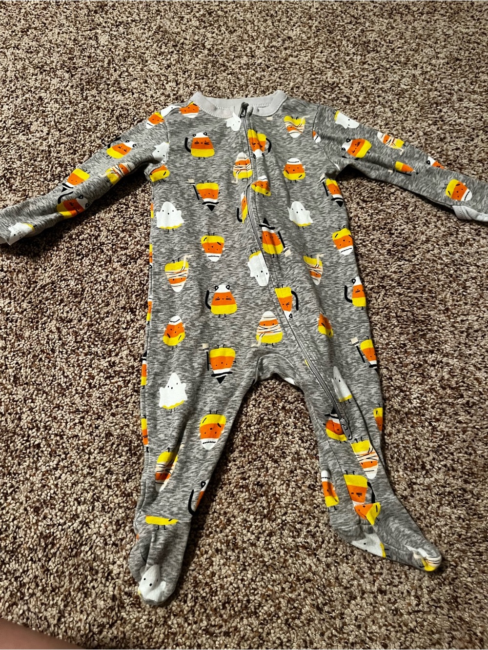 Old Navy 6-9M One-Piece Pajamas with Candy Corn Print